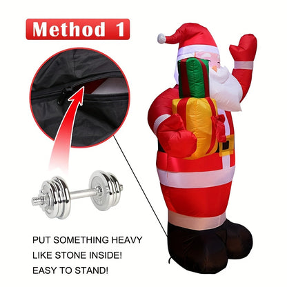 Santa Claus Inflable de 5 ft con Caja de Regalo Iluminada – Decoración Navideña para Exteriores con LED