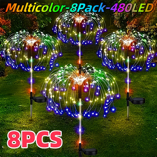8pcs Set -1 Outdoor Solar Powered Fireworks Light, Christmas Decoration, IP65 Waterproof with 8 Lighting Modes. Christmas Decoration Is Used for DIY Decoration Of Gardens, Courtyards, Parties, Christmas, Halloween Decorations