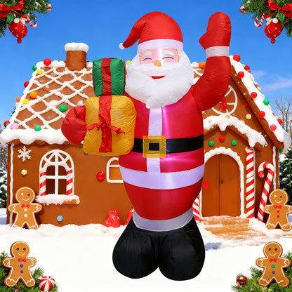 Santa Claus Inflable de 5 ft con Caja de Regalo Iluminada – Decoración Navideña para Exteriores con LED