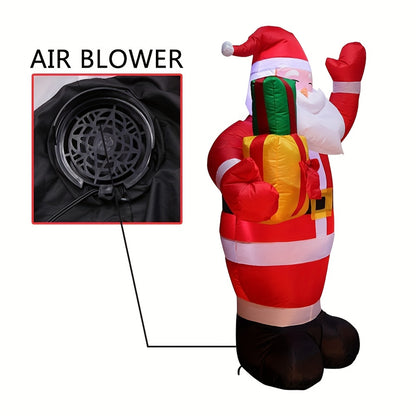Santa Claus Inflable de 5 ft con Caja de Regalo Iluminada – Decoración Navideña para Exteriores con LED