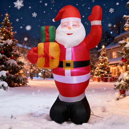 Santa Claus Inflable de 5 ft con Caja de Regalo Iluminada – Decoración Navideña para Exteriores con LED