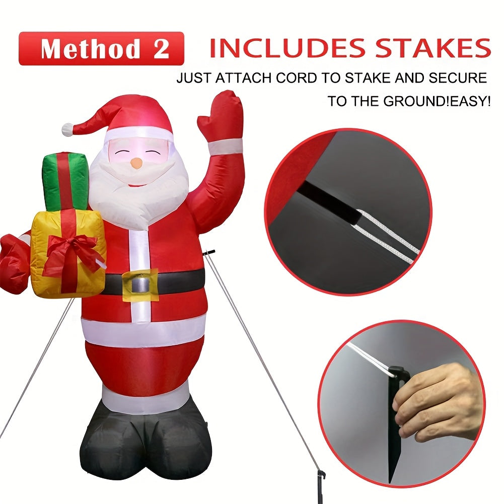 Santa Claus Inflable de 5 ft con Caja de Regalo Iluminada – Decoración Navideña para Exteriores con LED