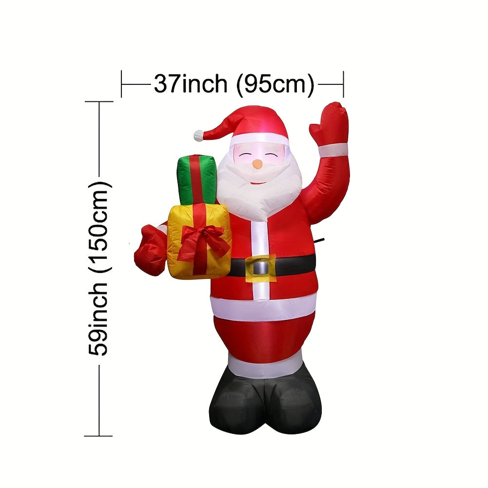 Santa Claus Inflable de 5 ft con Caja de Regalo Iluminada – Decoración Navideña para Exteriores con LED