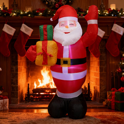 Santa Claus Inflable de 5 ft con Caja de Regalo Iluminada – Decoración Navideña para Exteriores con LED