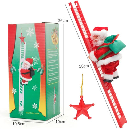 Electric Climbing Ladder Santa Claus with Music & LED Light, Xmas Tree Decorations Hanging Christmas Ornaments Tree Decor