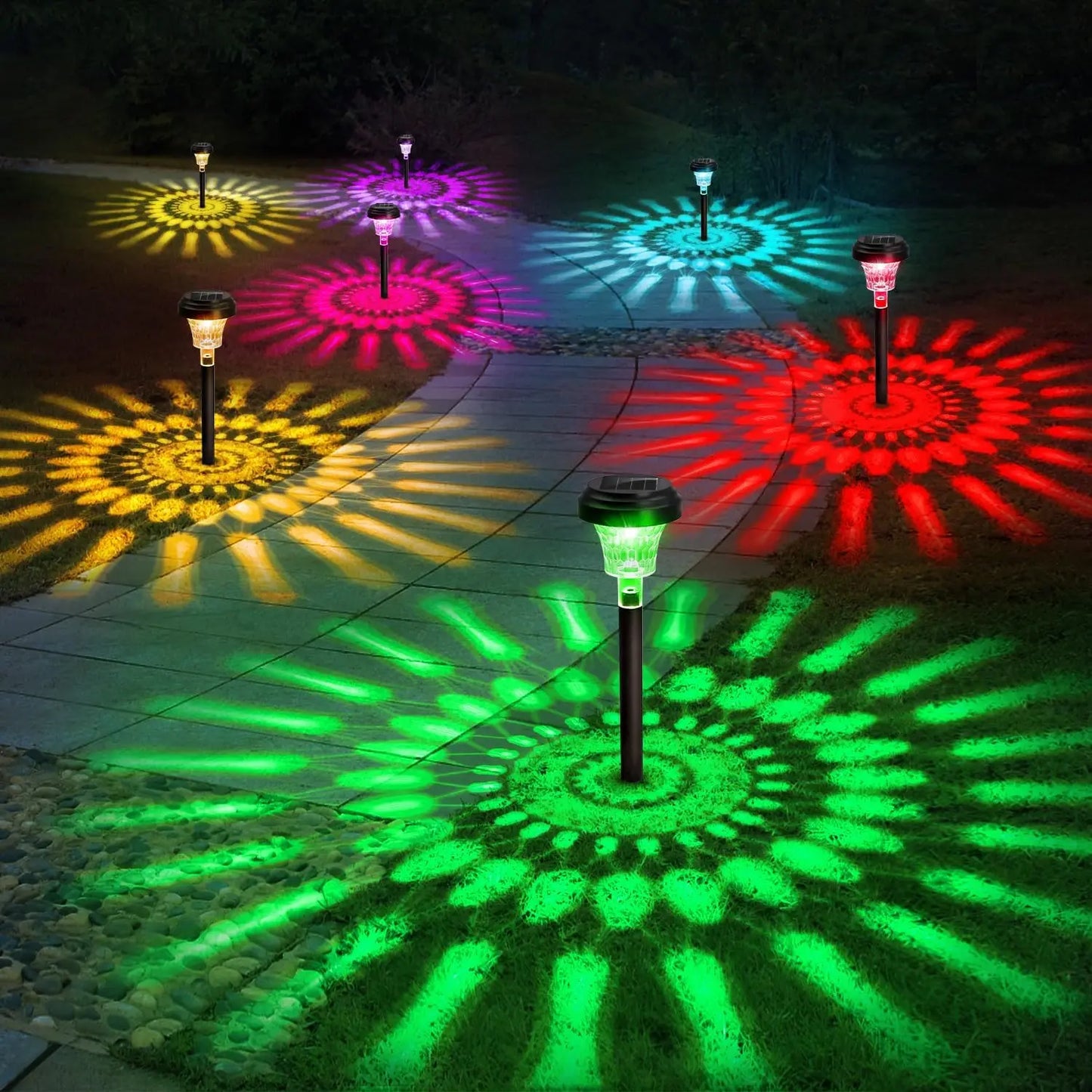 Luces Solares de Jardín IP67, RGB/Cálido, para Senderos y Exteriores