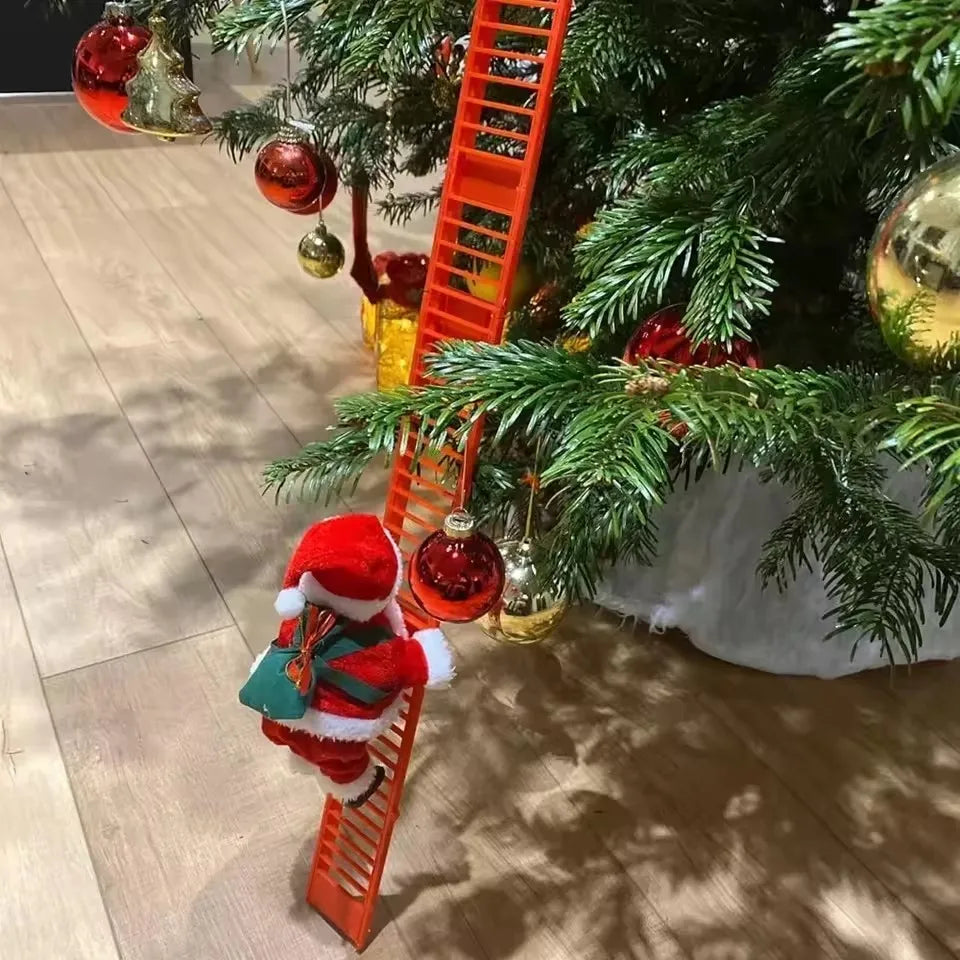 Electric Climbing Ladder Santa Claus with Music & LED Light, Xmas Tree Decorations Hanging Christmas Ornaments Tree Decor