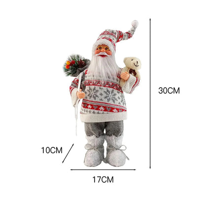 Christmas Sitting Standing Santa Claus Figurines Doll Cute 12inch Xmas Tree Party Ornament Table Office Fireplace Home Decor