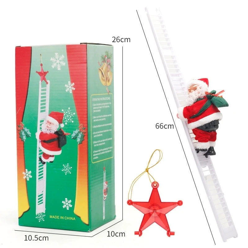Electric Climbing Ladder Santa Claus with Music & LED Light, Xmas Tree Decorations Hanging Christmas Ornaments Tree Decor