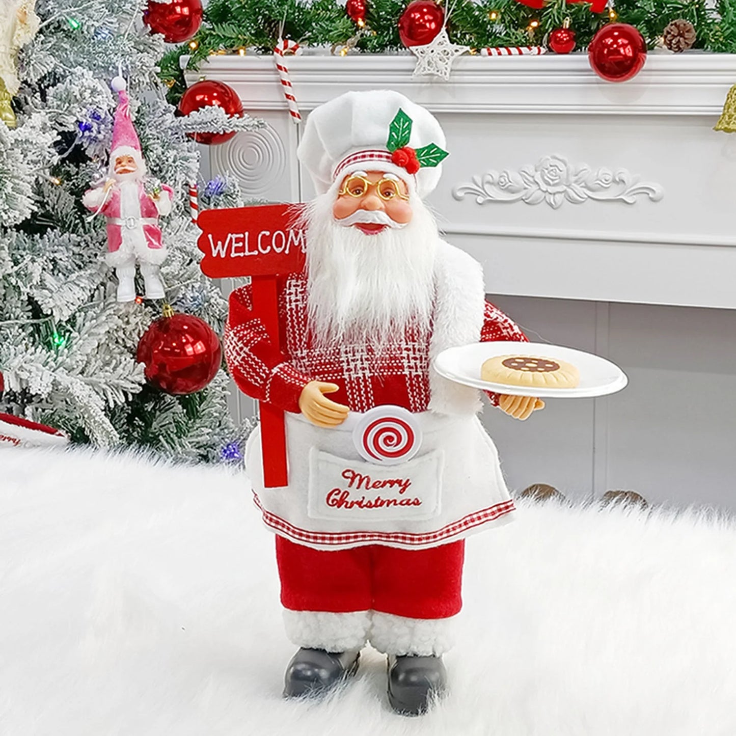 Christmas Sitting Standing Santa Claus Figurines Doll Cute 12inch Xmas Tree Party Ornament Table Office Fireplace Home Decor