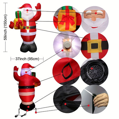 Santa Claus Inflable de 5 ft con Caja de Regalo Iluminada – Decoración Navideña para Exteriores con LED